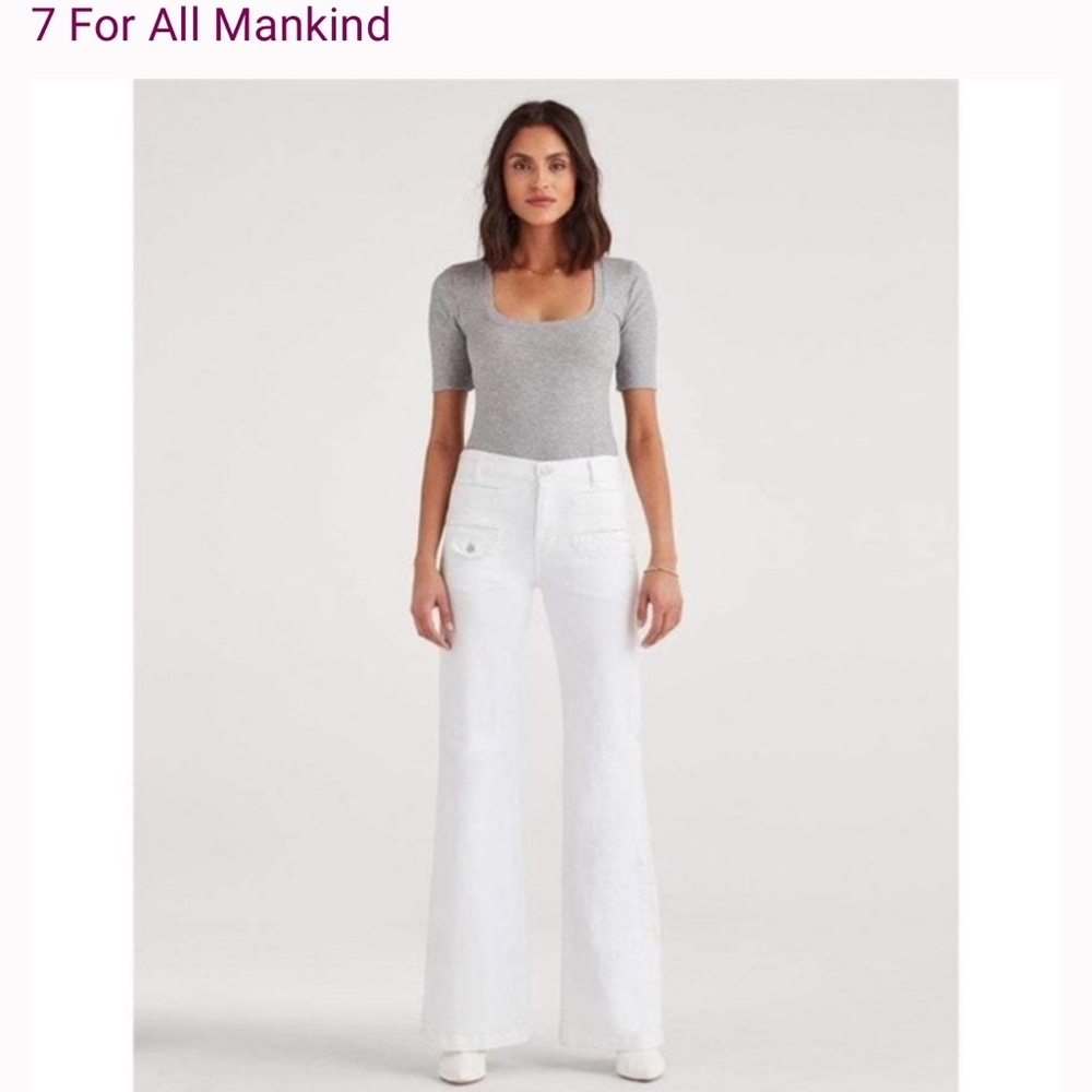 7 For All Mankind Georgia High rise Flare White Jeans-SZ 23-EUC - Picture 2 of 15